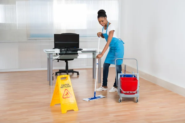 Woman Cleaning Hardwood Floor — Stock Photo, Image