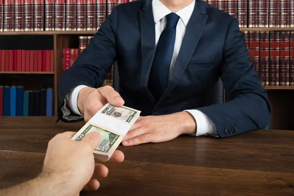 Lawyer Taking Bribe From Client At Desk — Stock Photo, Image