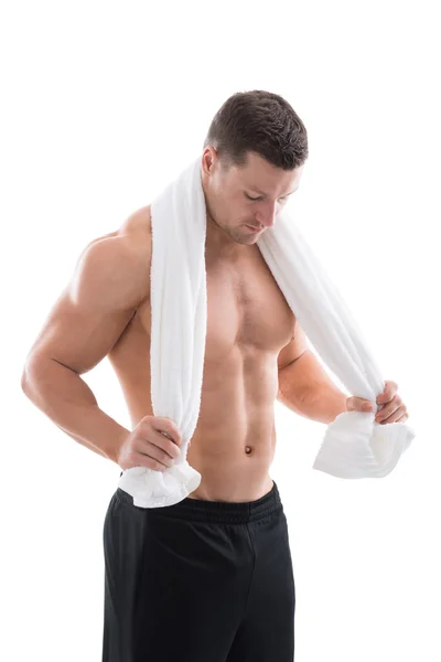 Man Holding Towel Around Neck — Stock Photo, Image