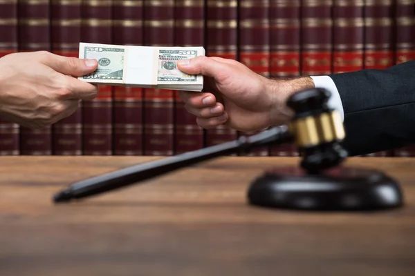 Gavel On Table With Judge — Stock Photo, Image