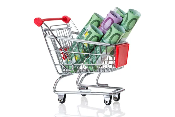 Rolled Euro Notes In Shopping Cart — Stock Photo, Image