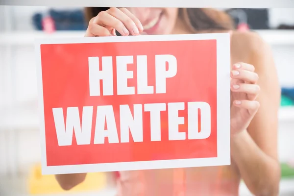 Owner Holding Help Wanted Sign — Stock Photo, Image