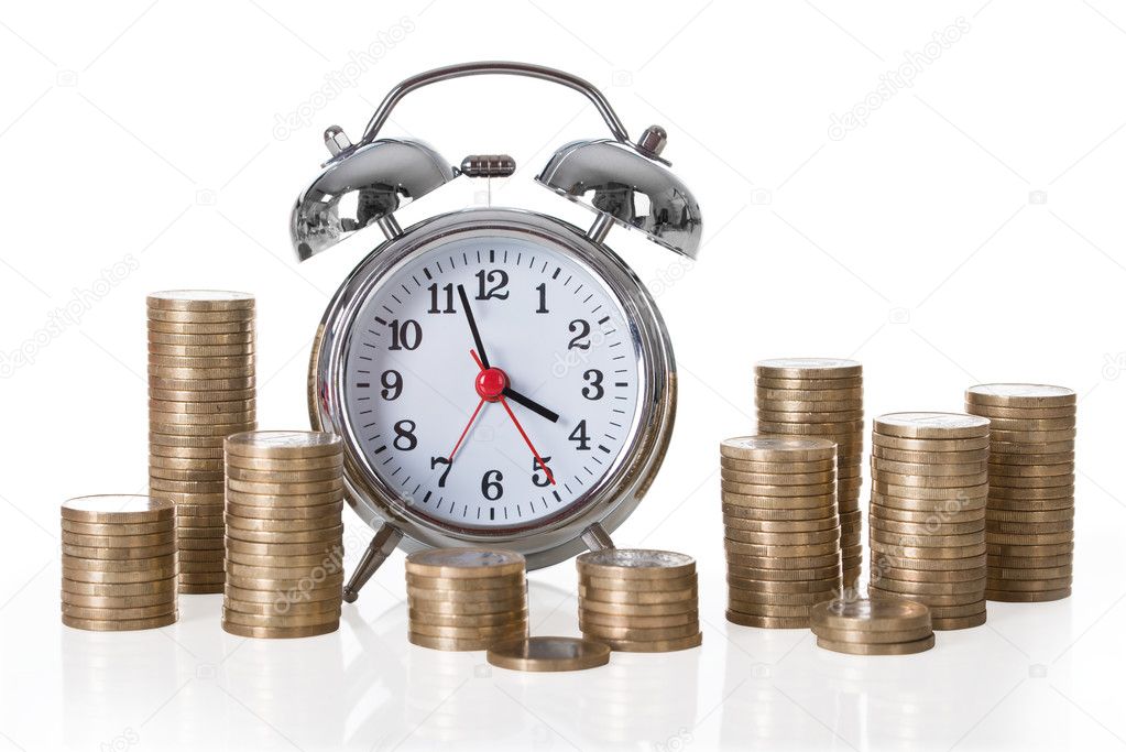 Alarm Clock And Coins Stacks