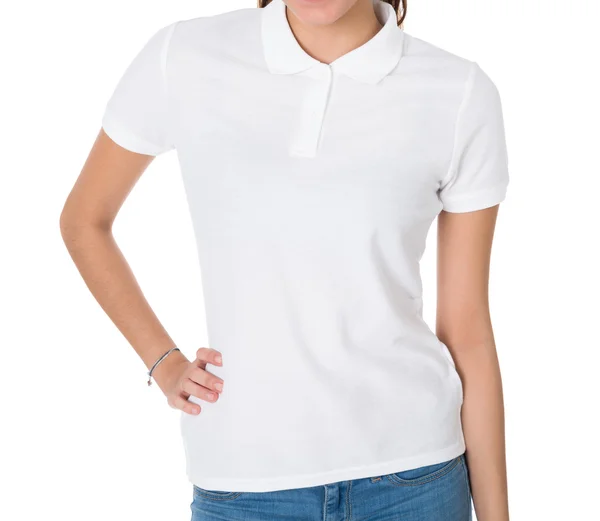 Femme portant un t-shirt blanc — Photo