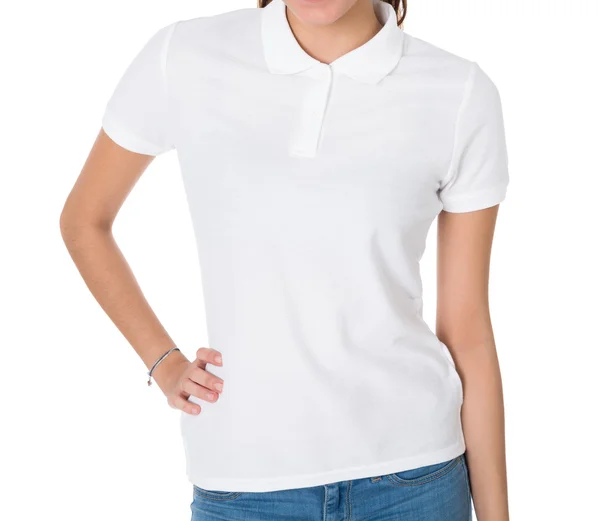 Vrouw dragen lege tshirt — Stockfoto