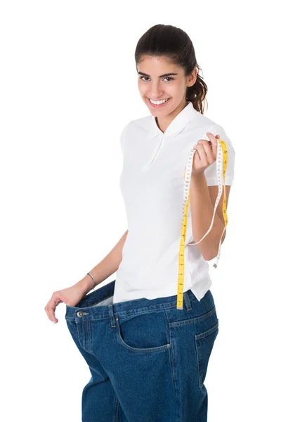 Smiling Woman With Tape Measure — Stock Photo, Image