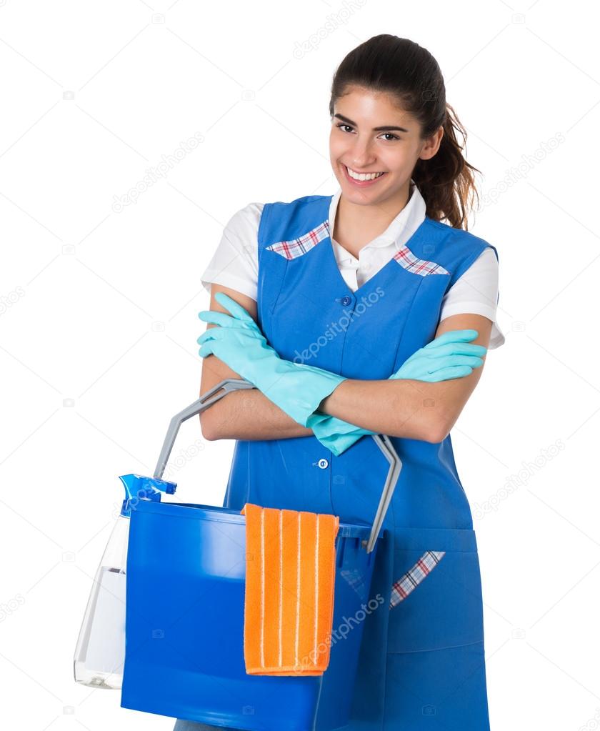 Confident Female Worker Carrying Bucket