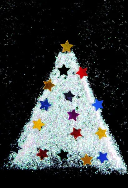 Christmas tree decorate from glitter on black background — Stock Photo, Image