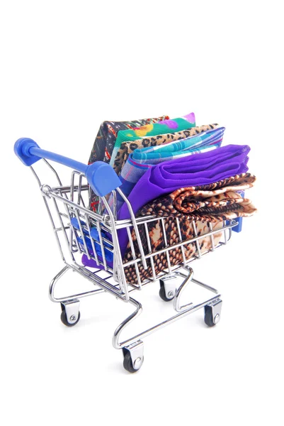 Shopping trolley with various fabric — Stock Photo, Image