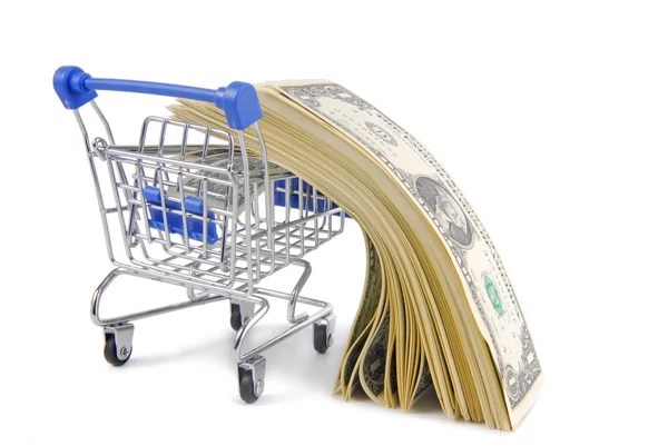 Wózek na zakupy i pieniądze — Zdjęcie stockowe