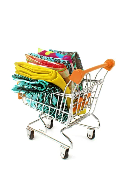 Shopping trolley with various fabric — Stock Photo, Image