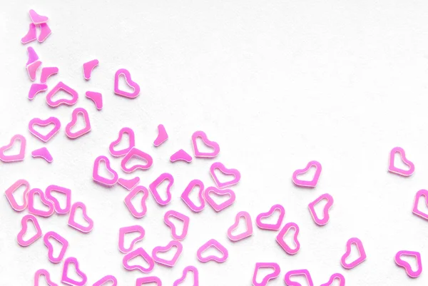 Pink heart confetti background frame — Stock Photo, Image