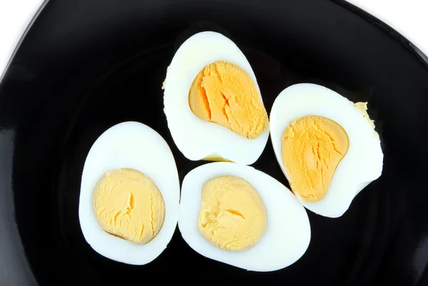 Eggs on black plate — Stock Photo, Image