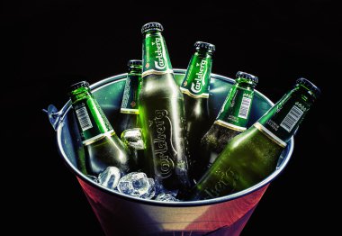 Altı Carlsberg bira şişesi