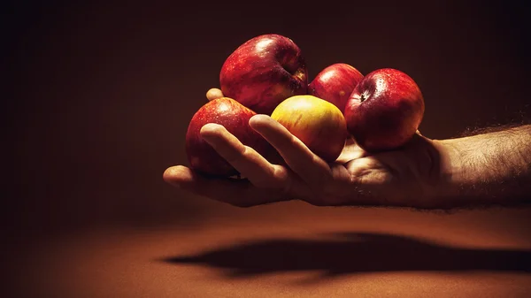 Una manzana roja en una mano —  Fotos de Stock