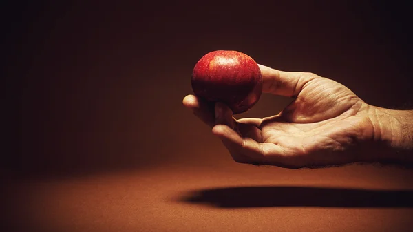 Jedno červené jablko v ruce — Stock fotografie