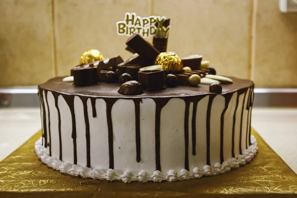 Dettagli Della Torta Compleanno Splendidamente Decorata — Foto Stock
