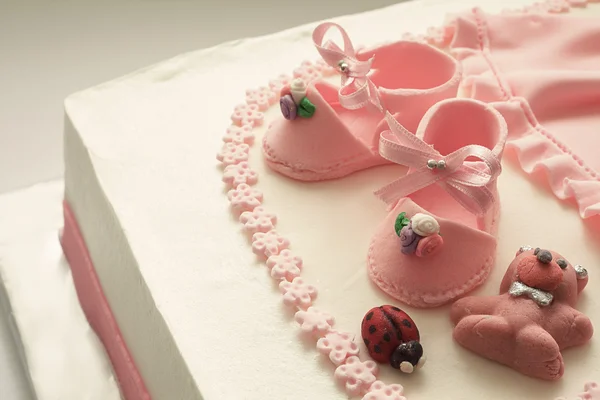 Sugar Shoes on Birthday Cake — Stock Photo, Image