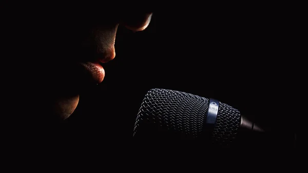 Microfone e cantor — Fotografia de Stock