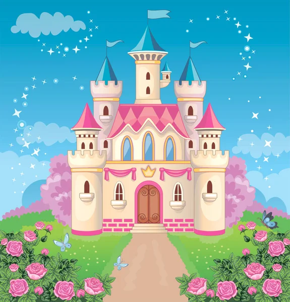 Castelo Conto Fadas Para Princesa Reino Mágico Torre Vintage Fundo — Vetor de Stock