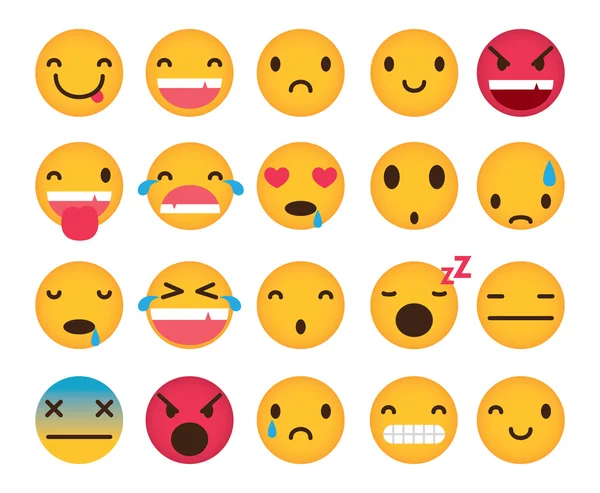 Conjunto de emoticons bonitos sorrisos — Vetor de Stock