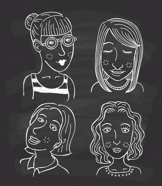 Women faces cartoon on chalkboard — Stock Vector