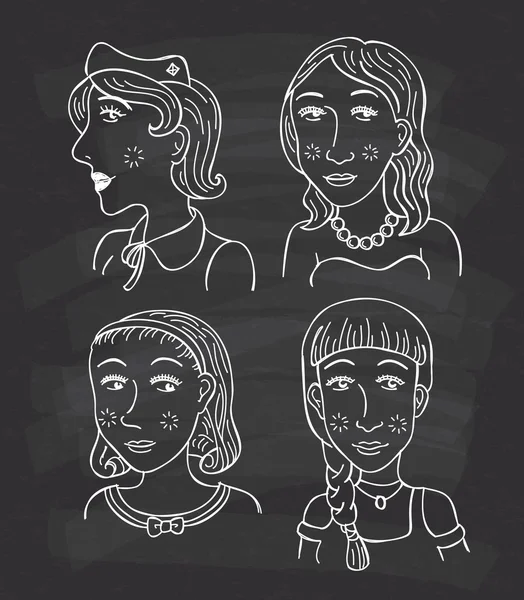 Uppsättning av kvinnors ansikten cartoon — Stock vektor