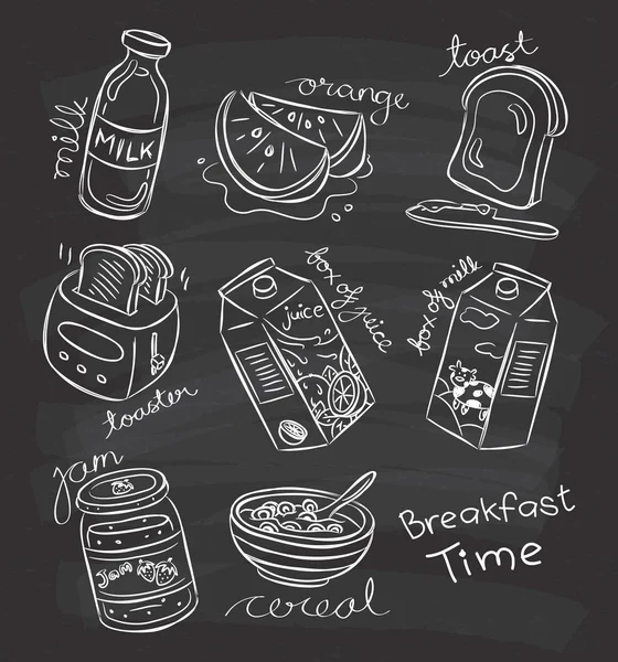 Comida de desayuno en estilo doodle — Vector de stock