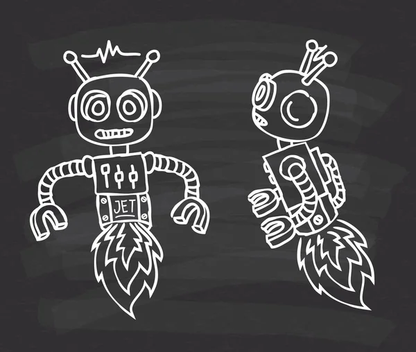 Kara tahta robot doodle — Stok Vektör