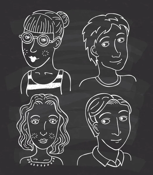 Ensemble de visages hommes et femmes — Image vectorielle