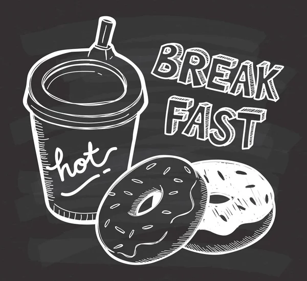 Ontbijt-koffie en donuts — Stockvector