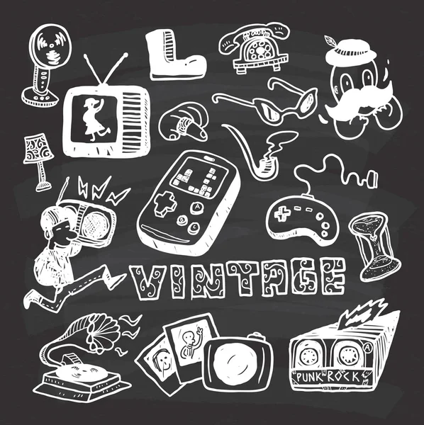 Objeto vintage doodle no fundo quadro — Vetor de Stock