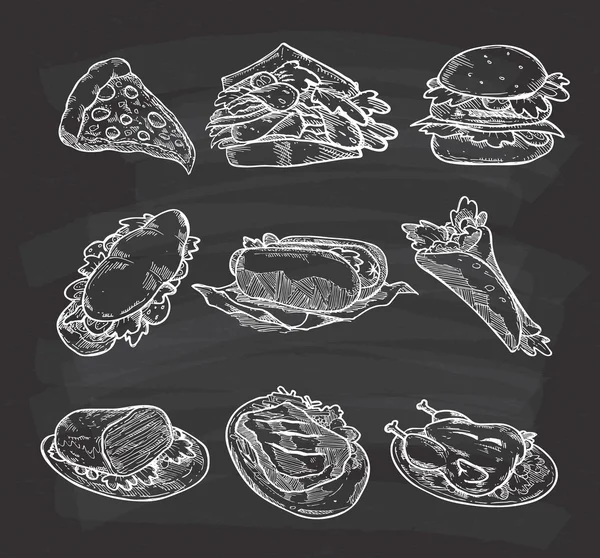 Set of junk food doodle — Stock Vector