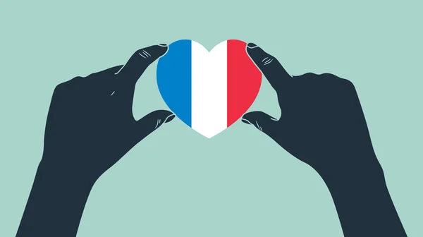 Manos sosteniendo Francia color corazón — Archivo Imágenes Vectoriales