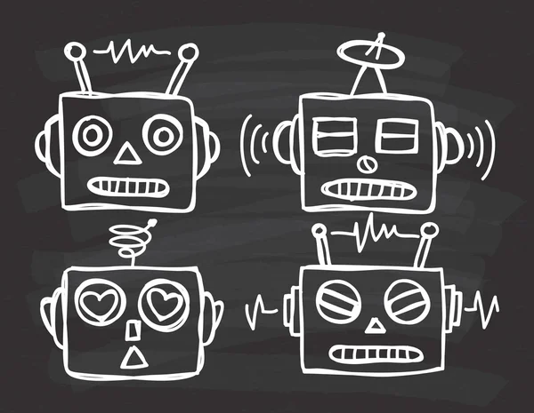 Robot de dibujos animados caras conjunto — Vector de stock