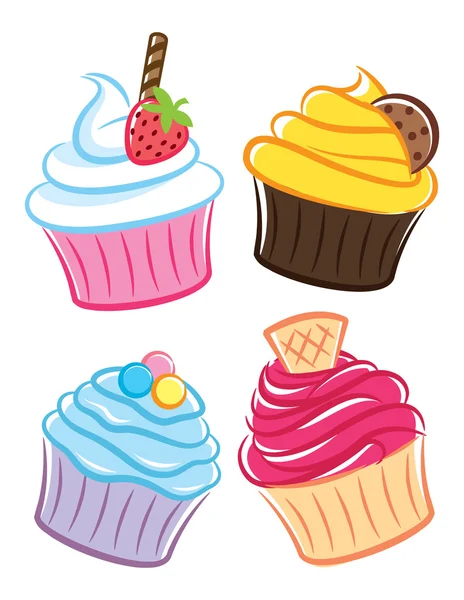 Colorido cartoon cupcakes conjunto — Vetor de Stock