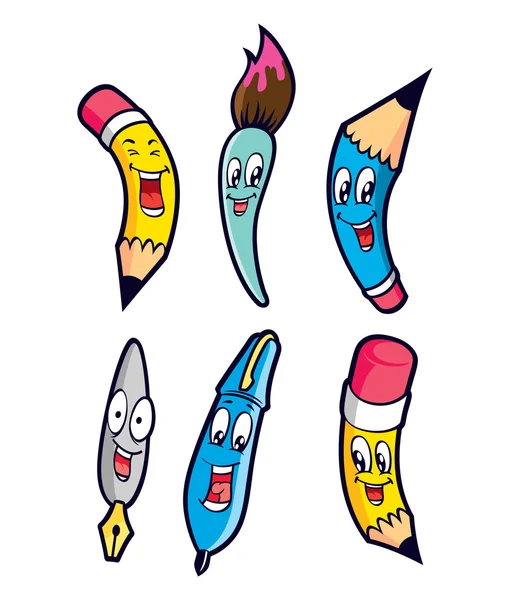 Crayons, stylos et pinceaux pour dessins animés — Image vectorielle