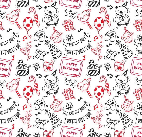 Fiesta de cumpleaños doodle fondo sin costuras — Archivo Imágenes Vectoriales