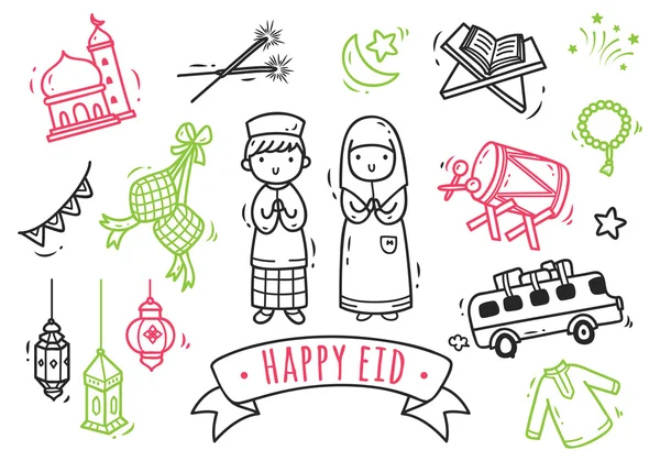 Eid mubarak doodle — Stock Vector