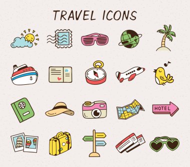 Seyahat etmek simge doodle kümesi