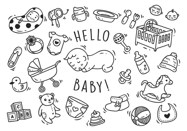 Baby speelgoed en accessoires doodle — Stockvector