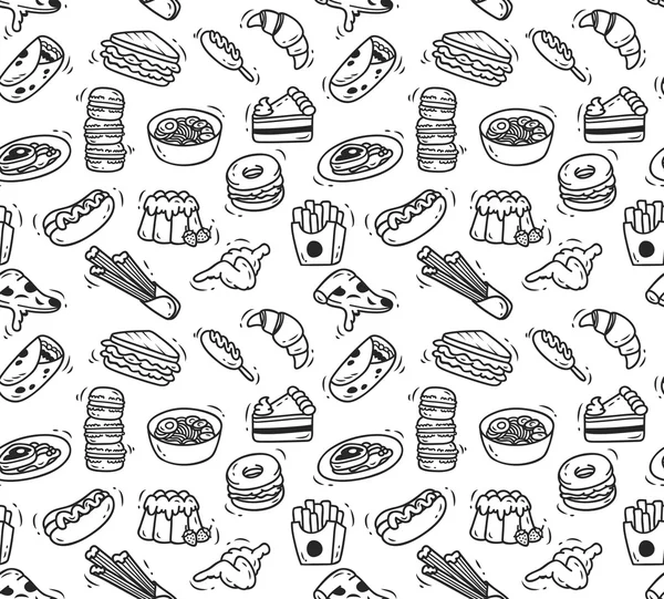 Varios alimentos doodle fondo sin costuras — Archivo Imágenes Vectoriales