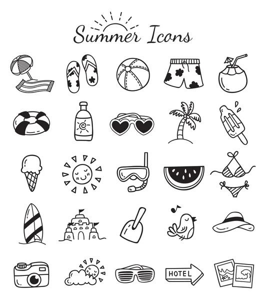 Viaje de verano iconos de dibujos animados conjunto — Vector de stock