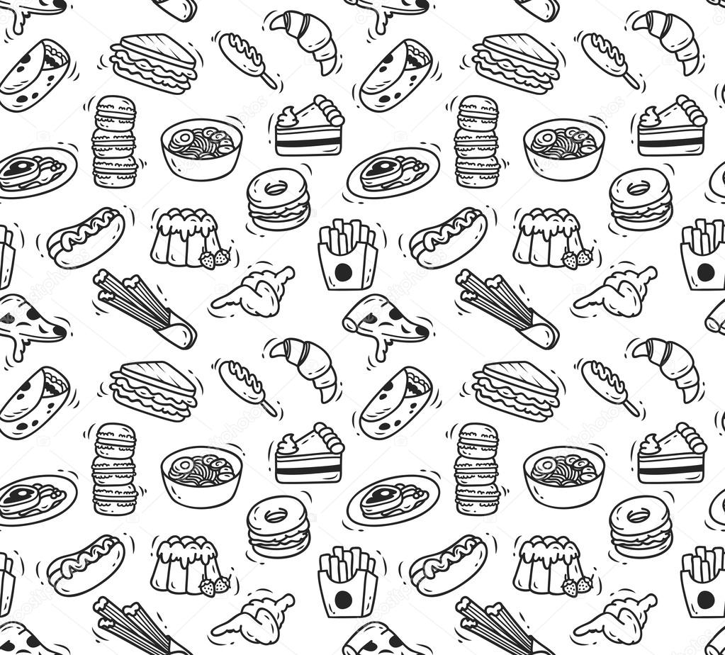 Various food doodle seamless background Stock Vector Image by ©mhatzapa  #107466164
