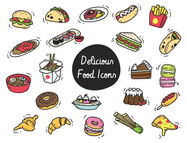 Conjunto de ícones de comida dos desenhos animados — Vetor de Stock