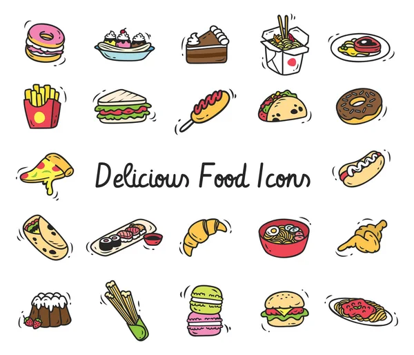 Conjunto de iconos de alimentos de dibujos animados — Vector de stock