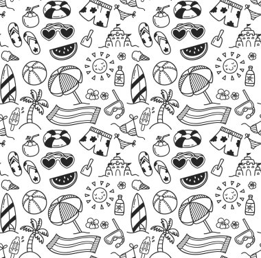Yaz doodle izole kümesi