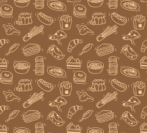 Varios alimentos doodle fondo sin costuras — Archivo Imágenes Vectoriales