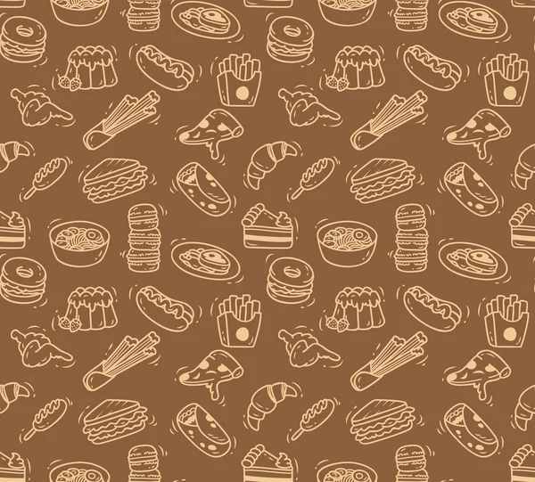 Varios alimentos doodle fondo sin costuras — Vector de stock