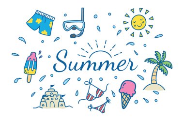 yaz tatil karikatür Icons set